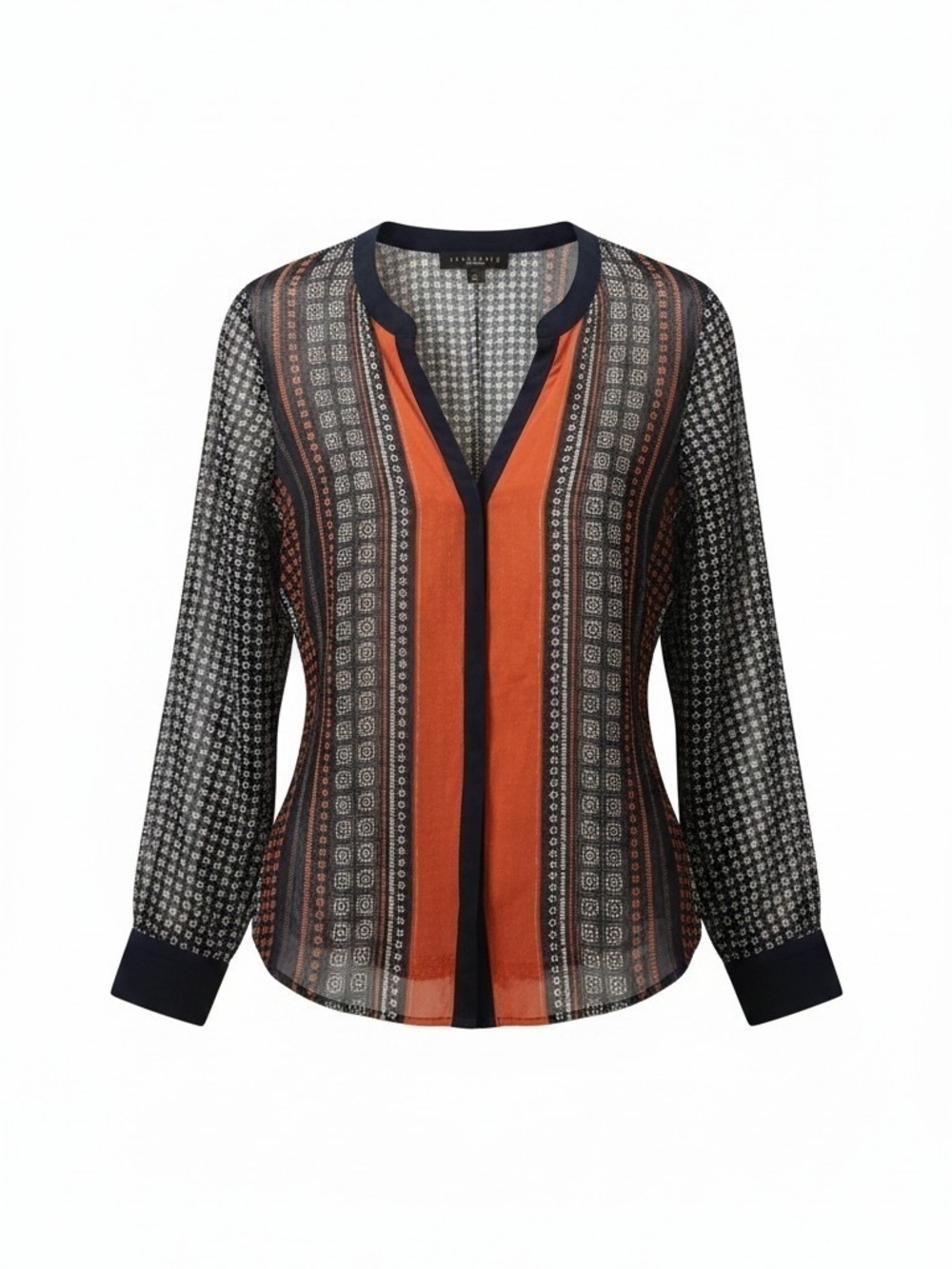 Striped Geometric Print Blouse - Rust & Black